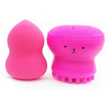 Imagem de Esponja de Limpeza facial Esfoliante com esponja de maquiagem polvo cor: rosa escuro