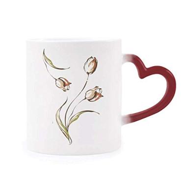 Imagem de Caneca tulipa pintada à mão com flor sensível ao calor, caneca de grés que muda de cor vermelha