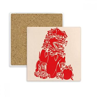 Imagem de Porta-copos quadrado patriotismo corte de papel China leão vermelho porta-copos caneca subplaca suporte isolante pedra