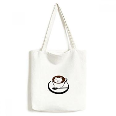 Imagem de Ilustração de xícara de café adorável estampa de gato sacola sacola de compras bolsa casual bolsa de mão