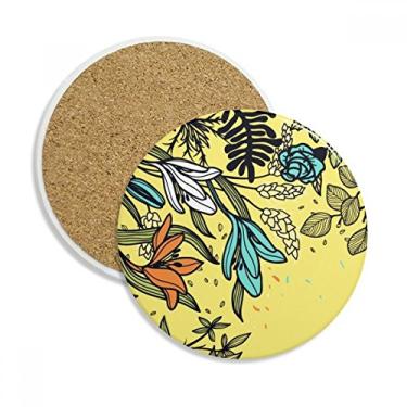 Imagem de Arte moderna lírios plantas desenhando porta-copos caneca caneca de proteção de mesa pedra absorvente