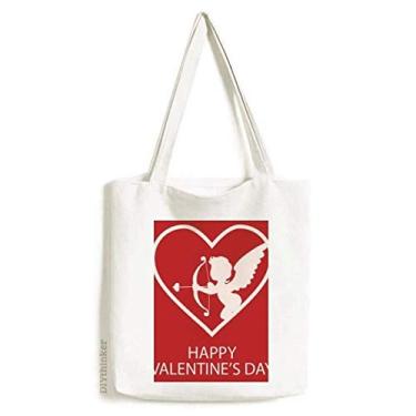 Imagem de Bolsa de lona branca Angel Arrow Dia dos Namorados bolsa de compras casual bolsa de mão