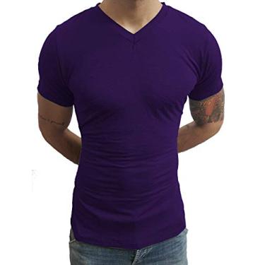 Imagem de Camiseta Masculina Slim Fit Gola V Manga Curta Básic Sjons tamanho:m;cor:roxo