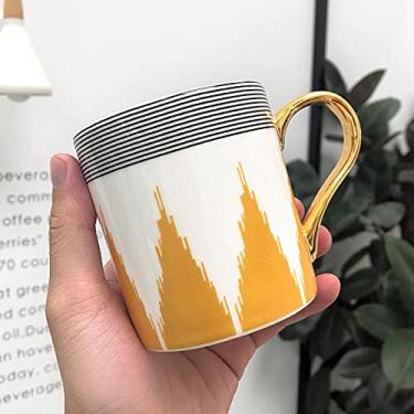 Imagem de PAYNAN 350 ml Caneca de café com desenho animado Caneca de cerâmica com alça dourada para escritório Caneca de café e chá de leite
