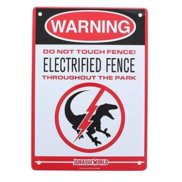 Imagem de Jurassic World Electrified Raptor Fence Tin Litho Warning Sign LootCrate March 2017 Exclusive