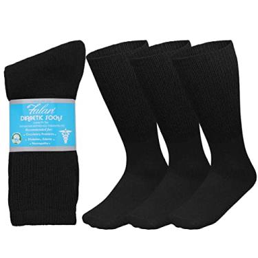 Imagem de Falari 3-Pack Physicians Approved Diabetic Socks Cotton Non-Binding Loose Fit Top Help Blood Circulation 10-13 Crew Length - Black
