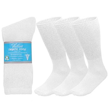 Imagem de Falari 3-Pack Physicians Approved Diabetic Socks Cotton Non-Binding Loose Fit Top Help Blood Circulation 10-13 Crew Length - White