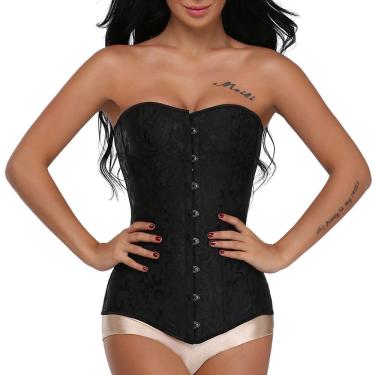 Imagem de Corset Corpete Corselet Redutor Cintura Dorso Longo Barbatana Aço Preto M297
