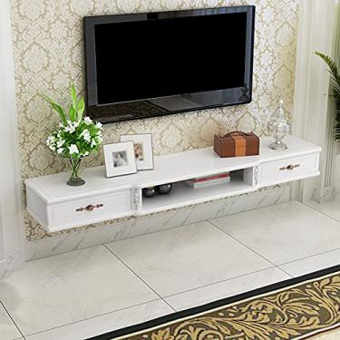 Imagem de Prateleira flutuante de armazenamento multimídia, gabinete de TV montado na parede com gaveta, suporte de parede para sala de estar, quarto, sala de estar, suporte de parede