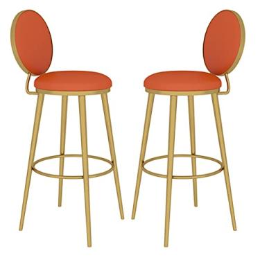 Imagem de Cadeiras de Jantar Cadeiras de Sala de Jantar Bancos de Bar Conjunto de 2 Banquetas de Café da Manhã Estofadas de PU Enchimento de Esponja Alta Elástico Banco de Altura do Balcão para Cozinha, Sala de Estar (laranja) Tudo está bem