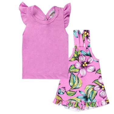 Imagem de Conjunto Infantil Jardineira Floral Meninas Verão Pink