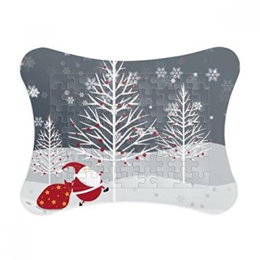 Imagem de Moldura de quebra-cabeça de árvore de Natal Papai Noel, floco de neve, enfeite de quebra-cabeça
