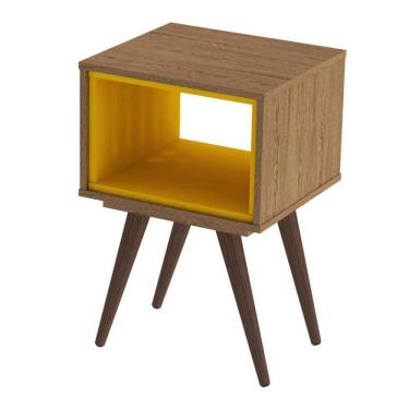 Imagem de Mesa Lateral Retrô 40 Rustik Carvalho e Amarelo