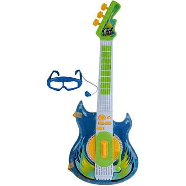 Imagem de Guitarra Elétrica Infantil Azul Meninos Com Sons Função Mp3 Óculos-microfone Instrumento Musical Brinquedo Didático Rock Star Zoop Toys