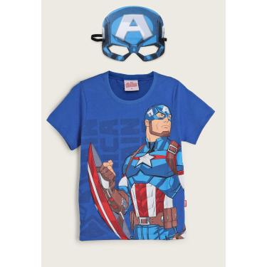 Imagem de Infantil - Camiseta Fakini Capitão América Com Máscara Azul Fakini 102303586 menino