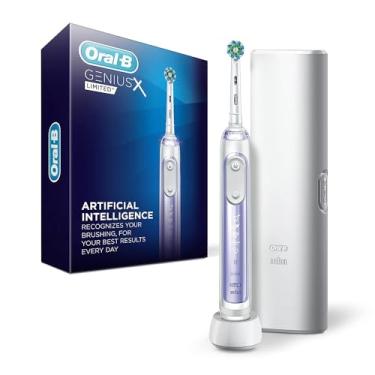 Imagem de Oral-B Genius X Limited, escova de dentes elétrica com inteligência artificial, escova de dentes recarregável (1) cabeça de escova de substituição, estojo de viagem, roxo orquídea