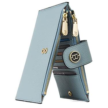 Imagem de Carteira de couro feminina BOSTANTEN com bloqueador de RFID, fino, porta-cartões de bolsa com bolso com zíper, 2 - azul, Medium, Minimalista