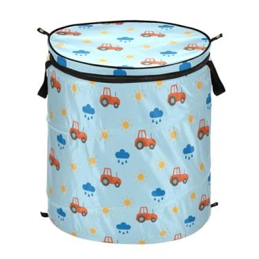 Imagem de Cestos de armazenamento com tampas tratores céu azul cesta de lavanderia dobrável com alça resistente à prova d'água zíper pequeno ao ar livre para Rv brinquedos lavanderia