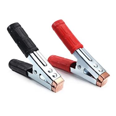 Imagem de Bettomshin 2 peças clipes jacaré isolados resistentes 500 A clipes de cabo de bateria grampos de teste elétrico de crocodilo braçadeira de carregador de bateria para carro carro veículo barco, vermelho e preto