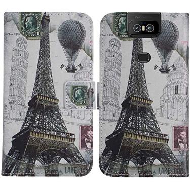 Imagem de TienJueShi Torre Eiffel Fashion Style TPU Silicone Book Stand Flip PU Capa protetora de couro para ASUS ZenFone 6 ZS630KL 6,4" Capa Etui Wallet