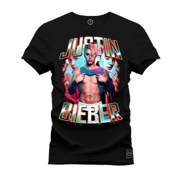 Imagem de Camiseta Plus Size T-Shirt Confortável Estampada Justin Biber Glow Preto G4