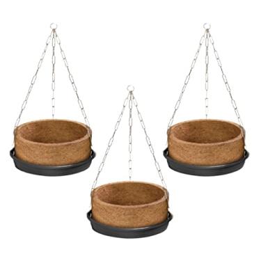 Imagem de Kit 3 Vaso De Fibra de Coco Com Suporte Suspenso Completo Grande 04 Para Samambaia - Corrente e Prato - Nutricoco Completo
