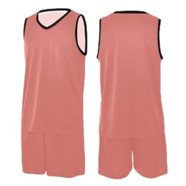 Imagem de CHIFIGNO Camiseta de basquete rosa coral, camiseta de basquete adulto, vestido de jérsei de basquete PP-3GG, Rosa coral, M