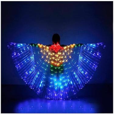 Imagem de DELLMAO Luzes de LED, asas de dança do ventre, meninas, borboleta, colorida, brilhante, asas de dança de anjo com varas telescópicas, hastes flexíveis para adultos