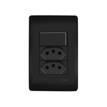 Imagem de Interruptor Simples E Tomada Dupla 2p+t 20a Fame Habitat Black Com Placa 4x2 Preto