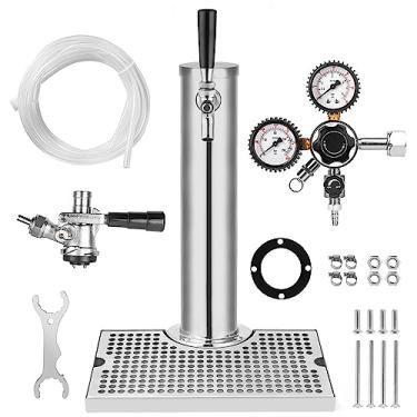 Imagem de TMCRAFT Kit de torre Kegerator, kit de conversão de cerveja de torneira única, torre de cerveja de aço inoxidável com regulador CGA-320 de calibre duplo e acoplador de barril de sistema D para bares,