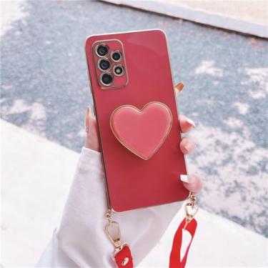 Imagem de Chapeamento Love Heart Holder Crossbody Lanyard Case para Samsung Galaxy A54 A34 A24 A14 A53 A13 A33 A23 A52 A32 4G 5G, BGS AX Camellia Red, para A23 (4G 5G)