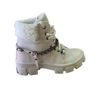 Imagem de Bota Coturno Com Detalhe De Corrente Tabata Off White Com Pelo - By Ca