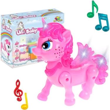 Imagem de Brinquedo Unicórnio E Anda Musical De Som Luz Ponei Cavalo Divertido Infantil