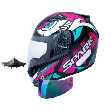 Imagem de Capacete Ebf Spark Dragon Preto Rosa Com Narigueira Mais Viseira Camaleão