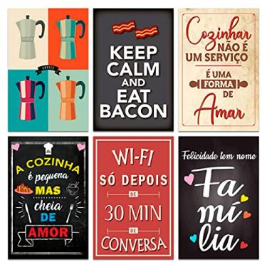 Imagem de Kit Placas Decorativas Cozinha Café frase Mdf 6 pçs 20x30 cm