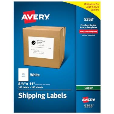 Imagem de Avery Etiquetas de envio para copiadoras, 21 cm x 28 cm, 100 etiquetas brancas (5353)