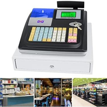 Imagem de Caixa registradora, display transparente, com bandeja de dinheiro e impressora térmica, caixa registradora comercial para indústrias como loja de varejo, preta