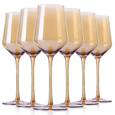 Imagem de Physkoa Conjunto de taças de vinho cor âmbar, taças de vinho marrom com haste alta e fundo de tulipa, vidro âmbar para decoração doméstica, casamento, aniversário, Kwanzaa, Natal