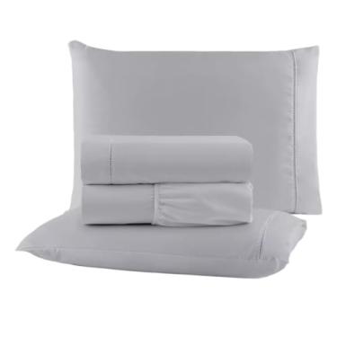 Imagem de Jogo de Cama Casal King Size Percal 400 Fios Ponto Palito 04 Peças, Antiácaro, Não faz bolinha Toque Extra Macio (Cinza)