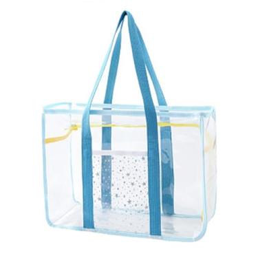 Imagem de Generic Bolsa tote transparente para praia com zíper casual em PVC bolsa feminina bolsa de ombro transparente, Azul