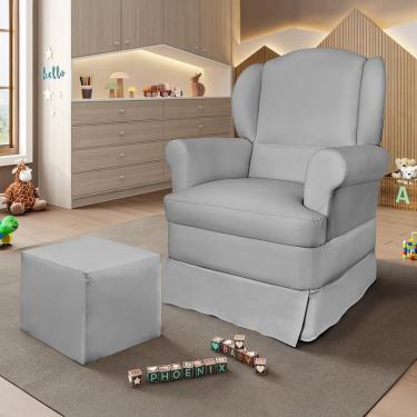 Imagem de Poltrona de Amamentação com Pés de Madeira e Puff Sabrina Phoenix Baby - Cinza