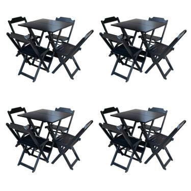 Imagem de Kit 4 Jogos de Mesa com 4 Cadeiras de Madeira Dobravel 70x70 Ideal para Bar e Restaurante - Preto