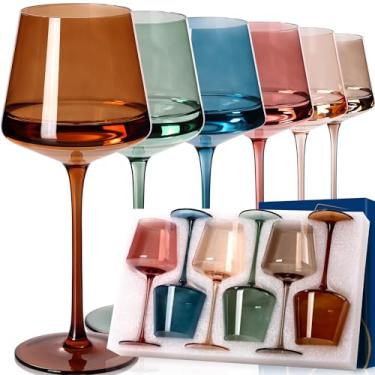 Imagem de Conjunto de taças de vinho coloridas de 15 a 45 cm 【sopradas à mão】Taças de vinho coloridas de cristal com haste - conjunto de presente de casamento para amantes de vinho tinto e branco