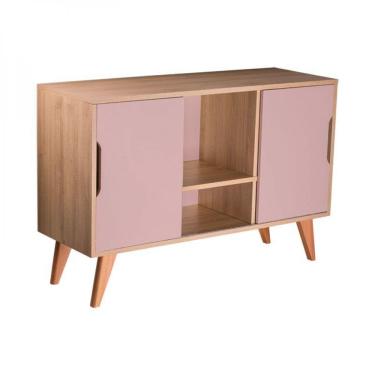 Imagem de Aparador Buffet Retrô Com 2 Portas Murano Carvalho E Rosa