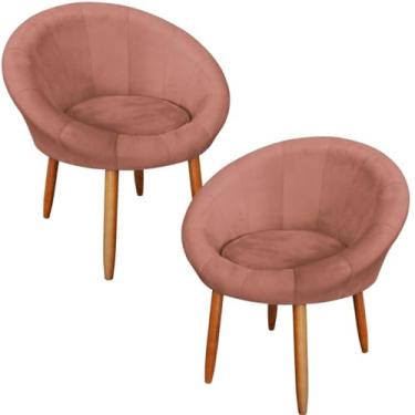 Imagem de 02 Poltronas para Recepção Decorativa confortável tecido veludo confortável pés de madeira reforçado MOBLAN decor (ROSA ESCURO)