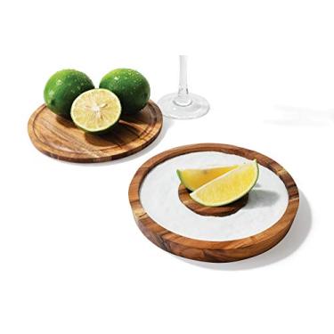 Imagem de Outset Aro de sal de madeira de acácia 3 em 1, tábua de corte e recipiente de armazenamento, 16 x 16 x 2,7 cm