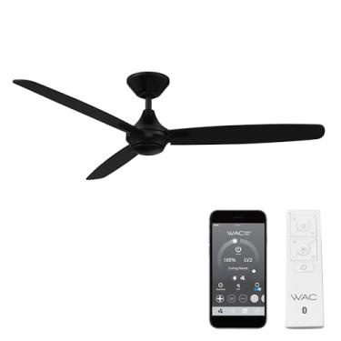 Imagem de WAC Ventoinhas inteligentes Blitzen para ambientes internos e externos 3 lâminas Smart Home Ventilador de teto 137.2 cm preto fosco com controle remoto funciona com Alexa e iOS ou Android (sem kit de