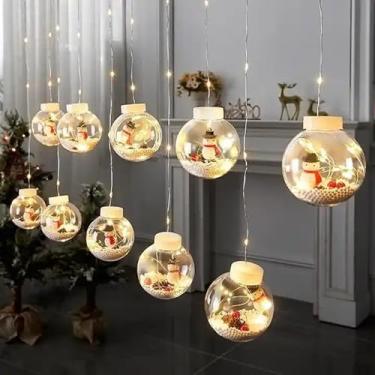 Imagem de Varal De Luzes Decorativas De Natal - Lâmpadas Coloridas Em Formato De Bolas 8cm - 110/220V (3 Metros)