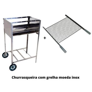 Imagem de Churrasqueira De Inox Com Rodinha + Grelha Moeda Média Inox - Issi Gri