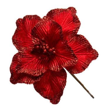 Imagem de Flor Artificial Natalina Magnólia Vermelha de Veludo  Linha Natal Enca